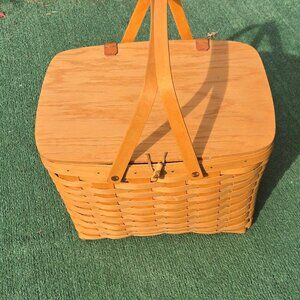 Vintage (2002) LONGABERGER Large Wooden Picnic/Storage Basket VERY NICE!